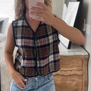 Vintage Carol Anderson Collection Plaid Wool Blend Corduroy Trim Vest